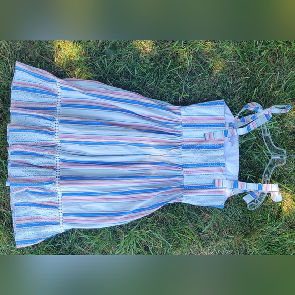 Shoshanna Demeri Striped Eyelet Dress in Rainbow Womens 12 Blue Pink white Midi - Picture 9 of 14